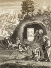 The empty tomb, Mary Magdalene, Resurrection of Jesus, New Testament, steel engraving 1853,