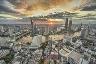 Bangkok Thailand, sunset city skyline at Chao Phraya River and Icon Siam