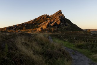 Sunset at Ramshaw Rocks, rocky outcrop, Leek, Staffordshire, England, Great Britain