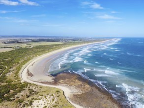 The idyllic Thirteenth Beach near Barwon Heads from Breamlea on a hot summer's day in Victoria,