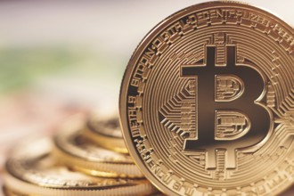 Golden bitcoin Euro background. Bitcoin cryptocurrency