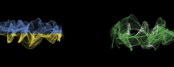 Flags of Ukraine and Saudi Arabia on Black background, Ukraine vs Saudi Arabia Smoke Flags