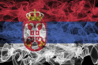 Serbia Smoke Flag on Black Background, Serbia flag