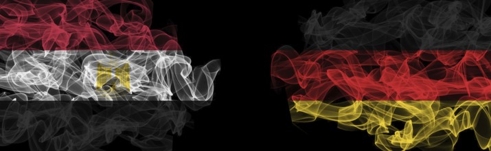 Flags of England and Germany on Black background, England vs Germany Smoke Flags