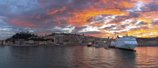 Ancona, Italy, 24 November, 2022: panorama view of the old town and harbor of Ancona with a large