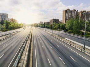 Empty M30 Highway in Madrid during COVID-19 pandemic outbreak and quarantine