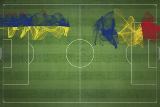 Mauritius vs Romania Soccer Match, national colors, national flags, soccer field, football game,