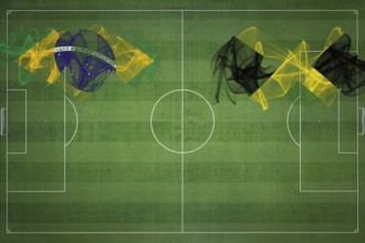 Brazil vs Jamaica Soccer Match, national colors, national flags, soccer field, football game,