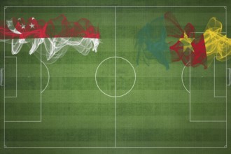 Singapore vs Cameroon Soccer Match, national colors, national flags, soccer field, football game,