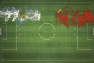Argentina vs China Soccer Match, national colors, national flags, soccer field, football game,