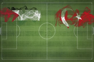Palestine vs Turkey Soccer Match, national colors, national flags, soccer field, football game,