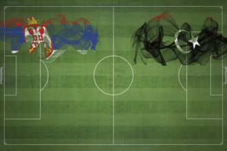 Serbia vs Libya Soccer Match, national colors, national flags, soccer field, football game,