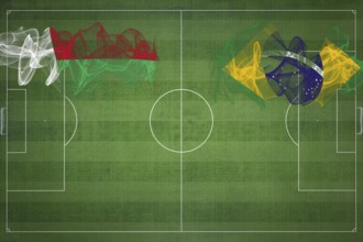 Madagascar vs Brazil Soccer Match, national colors, national flags, soccer field, football game,