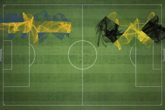 Sweden vs Jamaica Soccer Match, national colors, national flags, soccer field, football game,