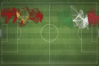 Montenegro vs Italy Soccer Match, national colors, national flags, soccer field, football game,