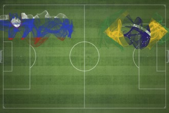 Slovenia vs Brazil Soccer Match, national colors, national flags, soccer field, football game,