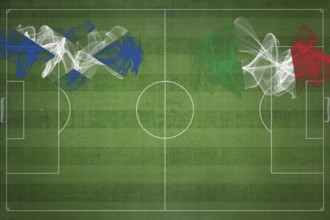 Scotland vs Italy Soccer Match, national colors, national flags, soccer field, football game,