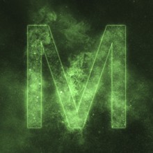 Letter M alphabet symbol. Space Letter, Night Sky Letter