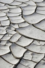 The top view and close-up of a dried out and fragmented layer of soil