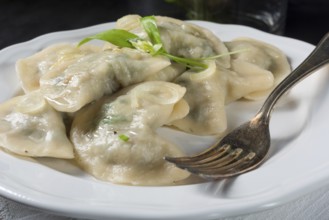 Pierogi with wild garlic filling