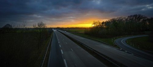 Motorway in the evening with sunset