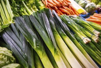 Vegetables from the weekly market market, fresh leek
