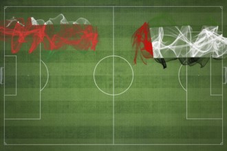 Oman vs United Arab Emirates Soccer Match, national colors, national flags, soccer field, football