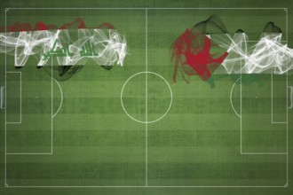 Iraq vs Palestine Soccer Match, national colors, national flags, soccer field, football game,