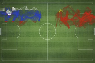 Slovenia vs China Soccer Match, national colors, national flags, soccer field, football game,