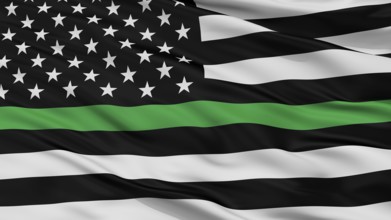 Usa Thin Green Line Flag, Close Up View