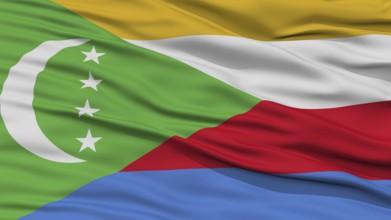 Closeup Comoros Flag, Waving in the Wind, High Resolution