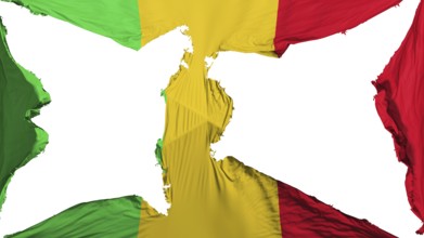 Destroyed Mali flag, white background, 3d rendering