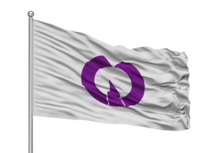 Fussa City Flag On Flagpole, Country Japan, Tokyo Prefecture, Isolated On White Background