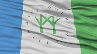 Closeup of Montgomery Village City Flag, Waving in the Wind, Maryland State, United States of