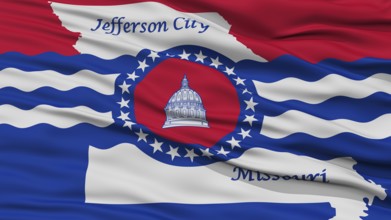 Closeup of Jefferson City Flag, Waving in the Wind, Missouri State, United States of America