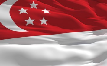 Fluttering flag of Singapour on the wind