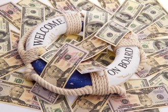 Lifebelt and dollar. Rescue for Greece. Symbol for national debt. Austria