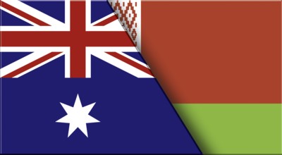 Double Flag of Australia and Belarus. Australian and Belorussian National flags. 3D illustration.