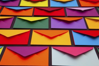 Composition with white and colored envelopes on the table. The photo suitable for various holidays
