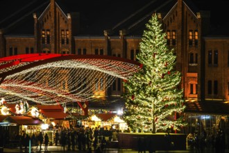 Red brick warehouse and the Christmas tree. Shooting Location: Yokohama-city kanagawa prefecture
