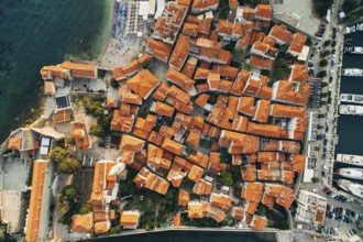 Aerial photo from drone - Old Town Budva, Montenegro. Top down view.