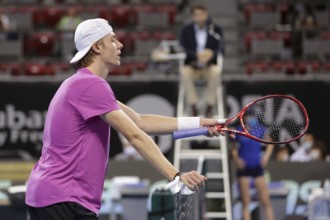 Sofia, Bulgaria - 10 November, 2020: Canada's Denis Shapovalov argues with the referee about a