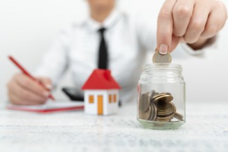 Lady Presenting New Home Savings Deals In Outfit, Business Woman Showing Possible Investment