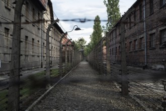 Barbed wire fence in a German concentration camp from World War II