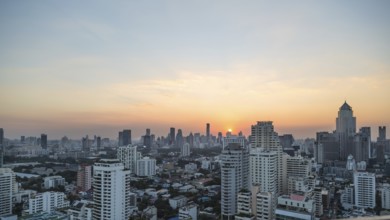Bangkok skyline at sunset panorama