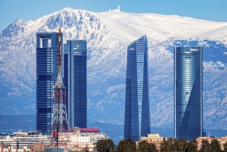 Madrid, Spain, January 12, 2022: Breathtaking view of the Spanish capital with Cuatro Torres