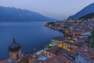 Favourite travel destination, Limone on Lake Garda at dusk, Brescia, Lombardy, Italy, Europe