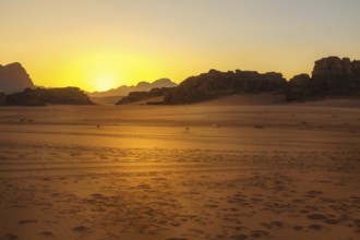 Wadi Rum, Jordan desert landscapeat sunset. The Valley of the Moon and UNESCO World Heritage Site