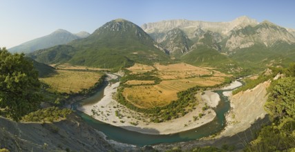 Vjosa river bend panorama at sunrise. I got up at 3 am in the morning to get there for the photo as