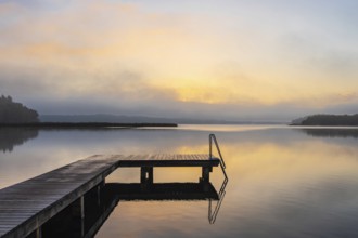 Bathing jetty in Seedorf am Schaalsee at sunrise